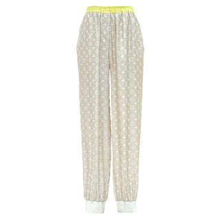 Louis Vuitton Beige Monogram Silk Jogger Pants with Yellow Waistband