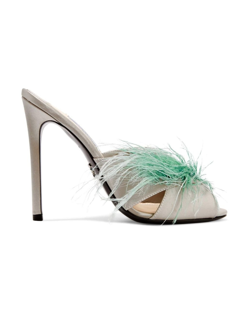 Prada Feather Trimmed Satin Mules Bella Ling