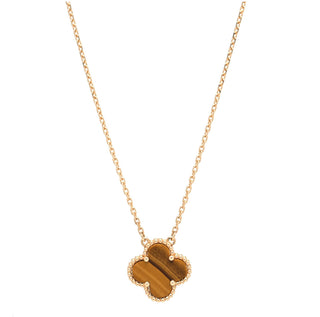 Vancleef & Arpels 18K Yellow Gold Tiger Eye Vintage Alhambra Necklace