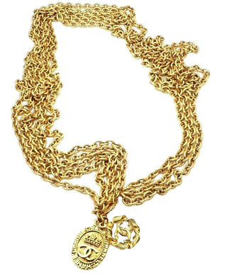 Chanel Gold Tone 3 Row Draped Clasp Belt Necklace
