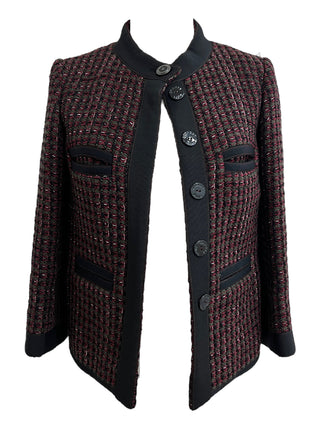 Chanel Burgundy & Black Tweed Jacket With Contrast Trim CC Buttons