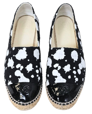 Chanel Black Timeless Splatter Paint Print CC Logo Cap Toe Espadrille Loafers