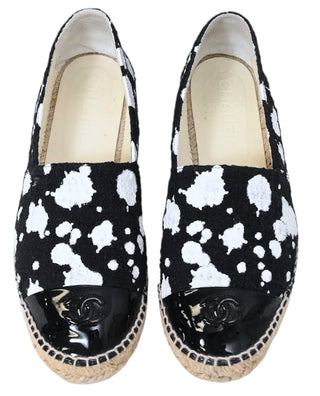 Chanel Black Timeless Splatter Paint Print CC Logo Cap Toe Espadrille Loafers