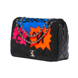 Chanel 100% CC Jumbo Classic Flap Bag in Black Shearling & Quilted Lambskin