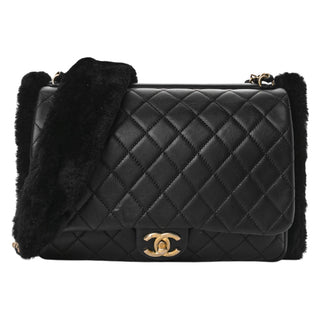 Chanel Black Lambskin Shearling CC Muff Flap Bag