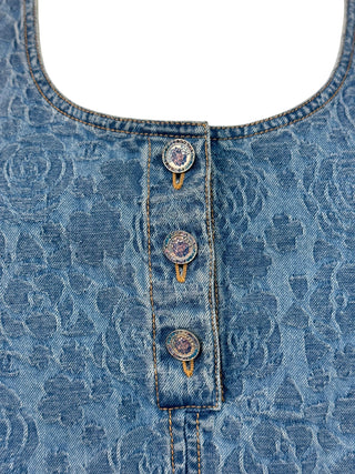 Chanel Sleeveless Denim Camellia Crop Top
