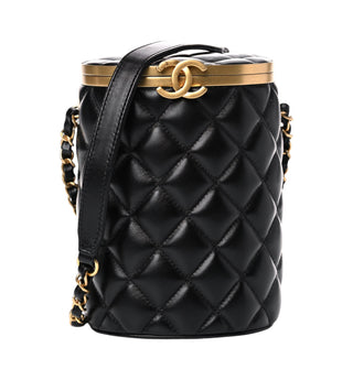 Chanel Crown Box Vanity Shoulder Bag In Black Quilted Lambskin With Gold Hardware