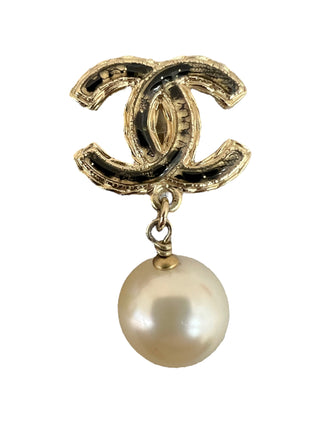 Chanel Gold-Tone CC Logo Earrings with Faux Pearl Drop