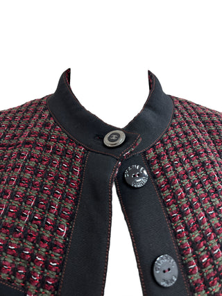 Chanel Burgundy & Black Tweed Jacket With Contrast Trim CC Buttons