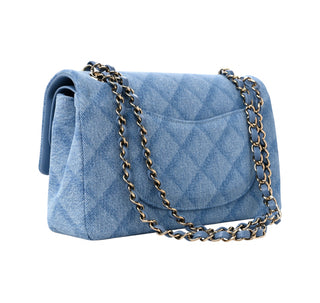 Chanel Printed Denim Quilted Medium Light Blue Double Flap Bag