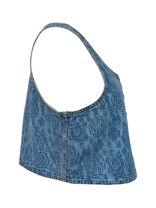 Chanel Sleeveless Denim Camellia Crop Top