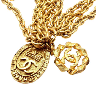 Chanel Gold Tone 3 Row Draped Clasp Belt Necklace