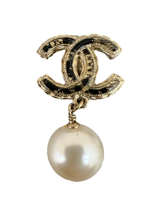 Chanel Gold-Tone CC Logo Earrings with Faux Pearl Drop