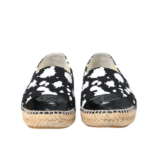 Chanel Black Timeless Splatter Paint Print CC Logo Cap Toe Espadrille Loafers