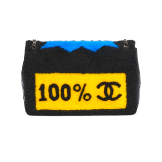 Chanel 100% CC Jumbo Classic Flap Bag in Black Shearling & Quilted Lambskin