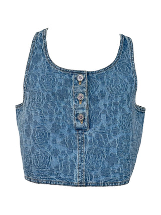 Chanel Sleeveless Denim Camellia Crop Top
