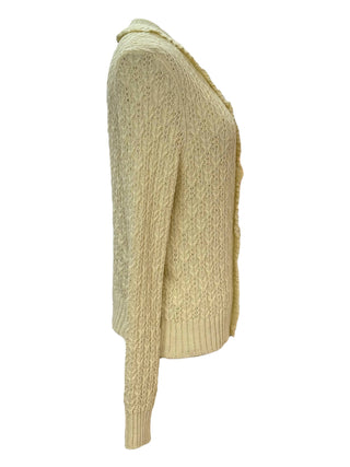 Chanel Light Yellow CC Button Fringed Lace Cardigan