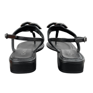 Chanel Black Interlocking CC Logo T-Strap Sandals