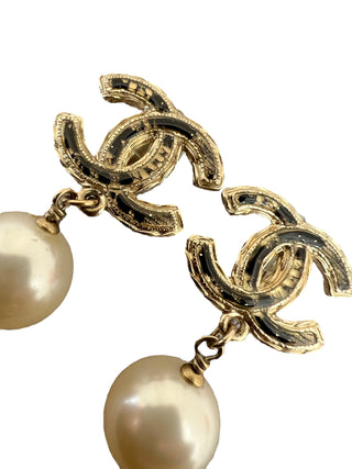 Chanel Gold-Tone CC Logo Earrings with Faux Pearl Drop