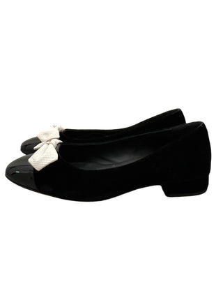 Chanel Black Tie Velvet Ribbon Pointed Flats