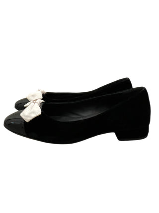 Chanel Black Tie Velvet Ribbon Pointed Flats