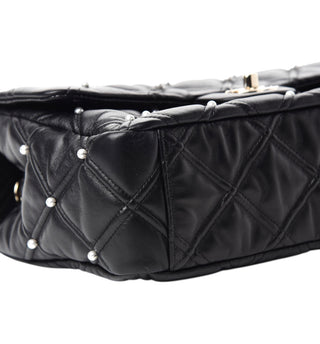 Chanel Black Lambskin Quilted Pearl Studded Flap Bag With GHW