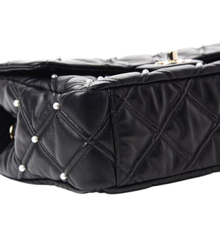 Chanel Black Lambskin Quilted Pearl Studded Flap Bag With GHW