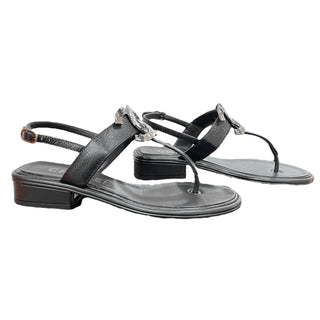 Chanel Black Interlocking CC Logo T-Strap Sandals
