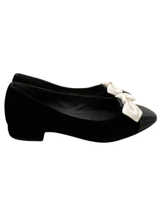 Chanel Black Tie Velvet Ribbon Pointed Flats