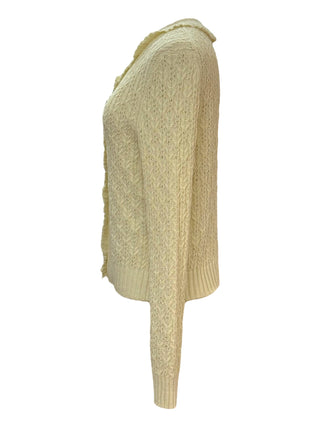 Chanel Light Yellow CC Button Fringed Lace Cardigan