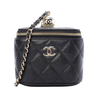 Chanel Black Grained Calfskin & Imitation Pearl Small Vanity Case with Ghw