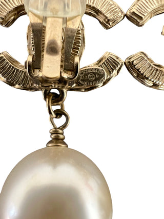 Chanel Gold-Tone CC Logo Earrings with Faux Pearl Drop