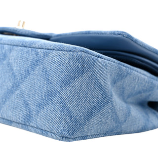 Chanel Printed Denim Quilted Medium Light Blue Double Flap Bag