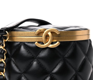 Chanel Crown Box Vanity Shoulder Bag In Black Quilted Lambskin With Gold Hardware