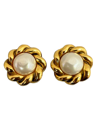 Chanel Gold Twist Pearl Clip-On Earrings