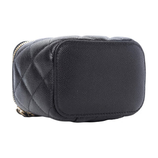 Chanel Black Grained Calfskin & Imitation Pearl Small Vanity Case with Ghw