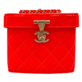 Chanel Neon Orange Quilted Patent Minaudière Makeup Case With GHW