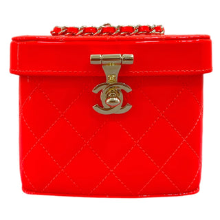 Chanel Neon Orange Quilted Patent Minaudière Makeup Case With GHW