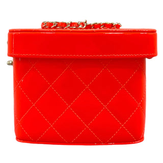 Chanel Neon Orange Quilted Patent Minaudière Makeup Case With GHW