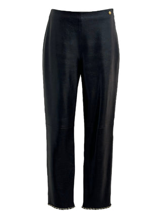 Chanel Black Deerskin Classic Lace Trim Trousers