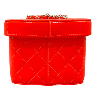 Chanel Neon Orange Quilted Patent Minaudière Makeup Case With GHW