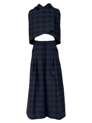 Christian Dior Navy Checkered Hooded Cape & Pleated Trouser Set