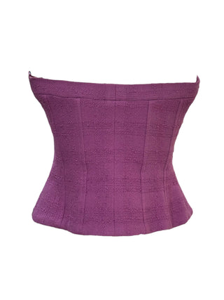 Chanel Purple Tweed Strapless Bustier With CC Buttons