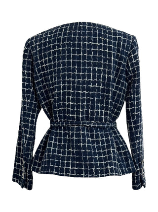 Chanel Bleu Graphique Belted Tweed Jacket