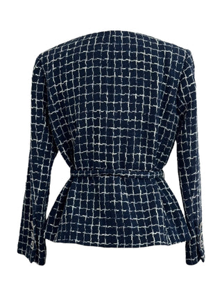 Chanel Bleu Graphique Belted Tweed Jacket