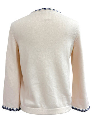 Chanel Ivory Tweed Cardigan With Contrast Trim