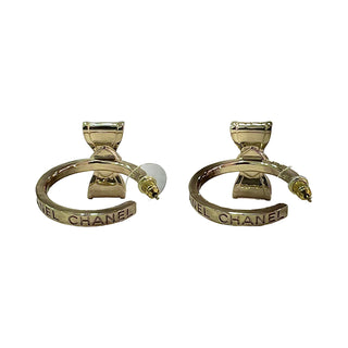 Chanel Gold & Pink Hoop Ribbon Coco Mark Collar Stone Logo Earrings