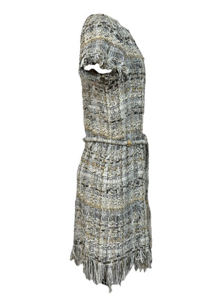 Chanel Grey Bohemian Fringe Tweed Dress