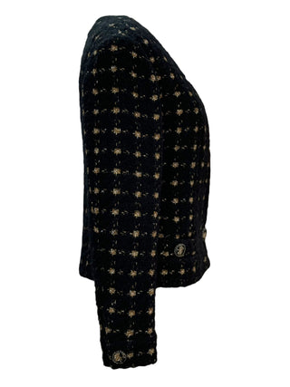 Chanel Gold Polka Dot V Neck Tweed Jacket