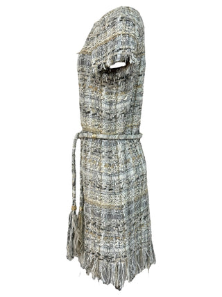 Chanel Grey Bohemian Fringe Tweed Dress